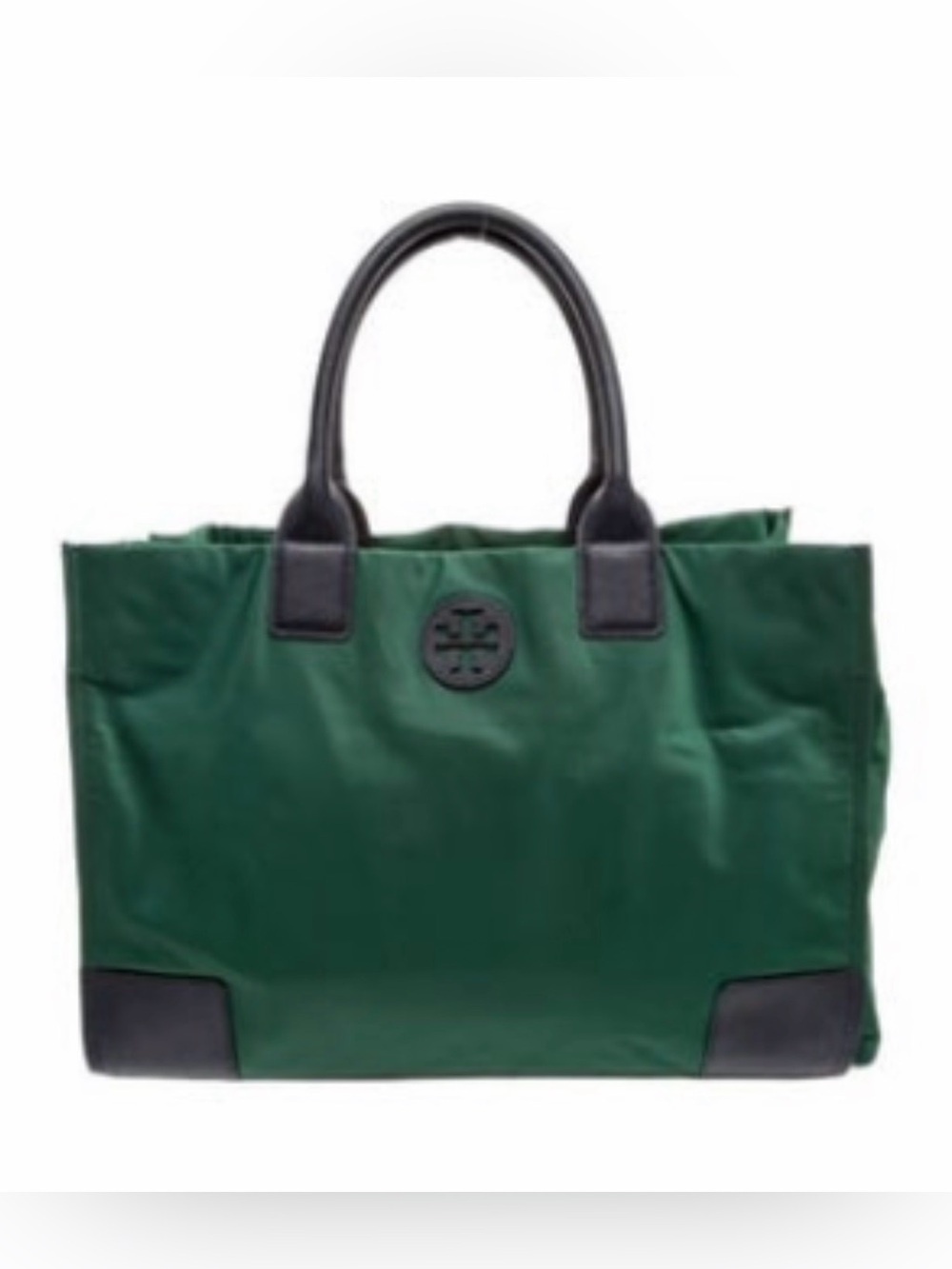 Tory Burch Emerald Green Nylon Tote with Navy Trim - Ella Tote